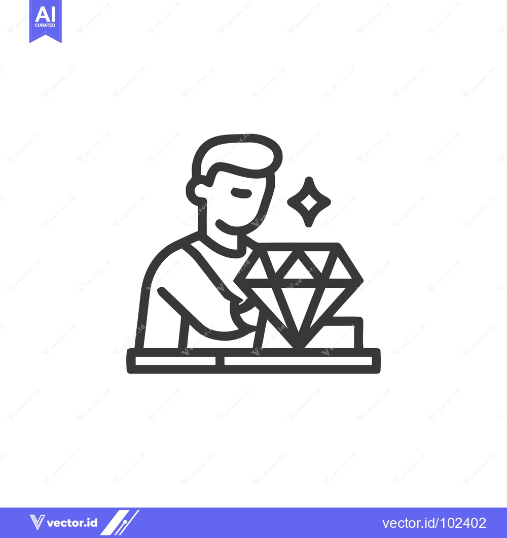 Premium Vector dari Focused Jeweler Appraising a Large, Sparkling Diamond Line Art Icon