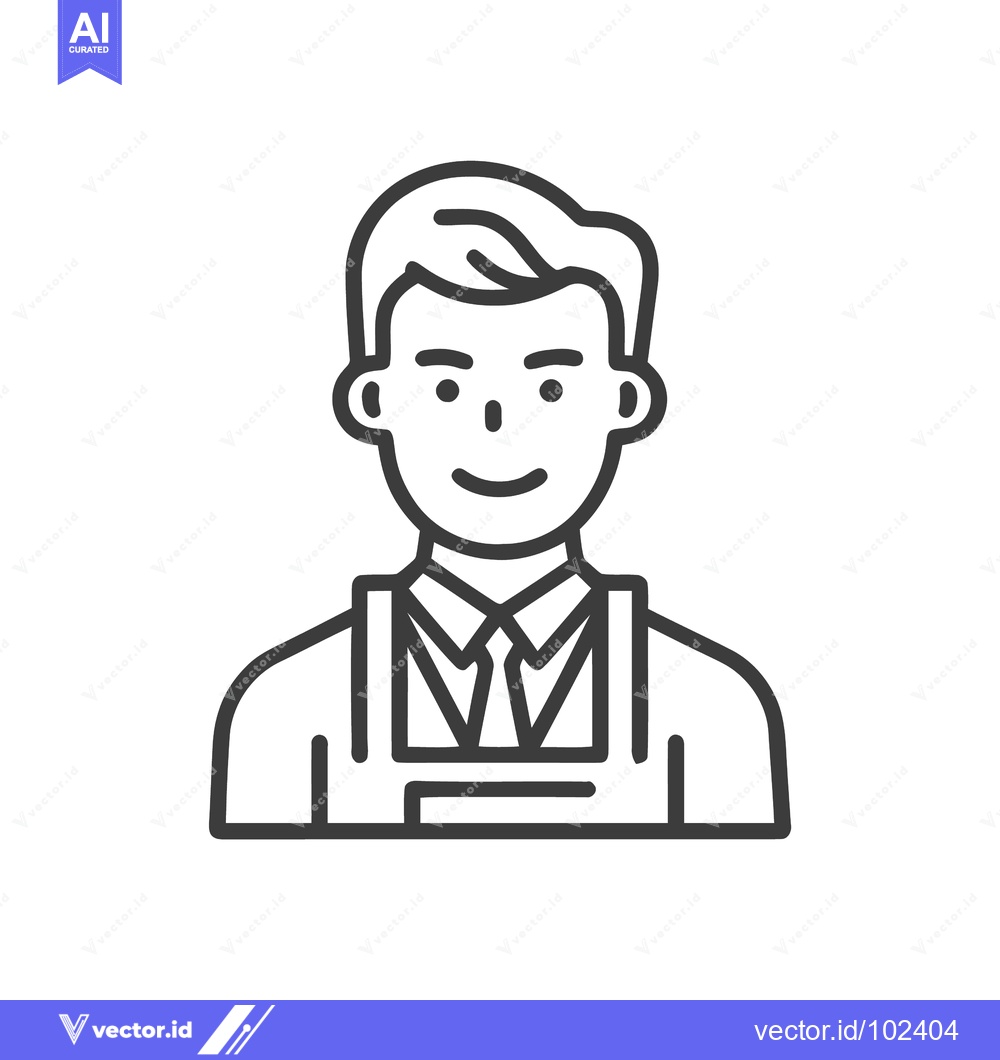Premium Vector of Smiling Male Service Worker in Apron and Tie, Modern Line Art Avatar I