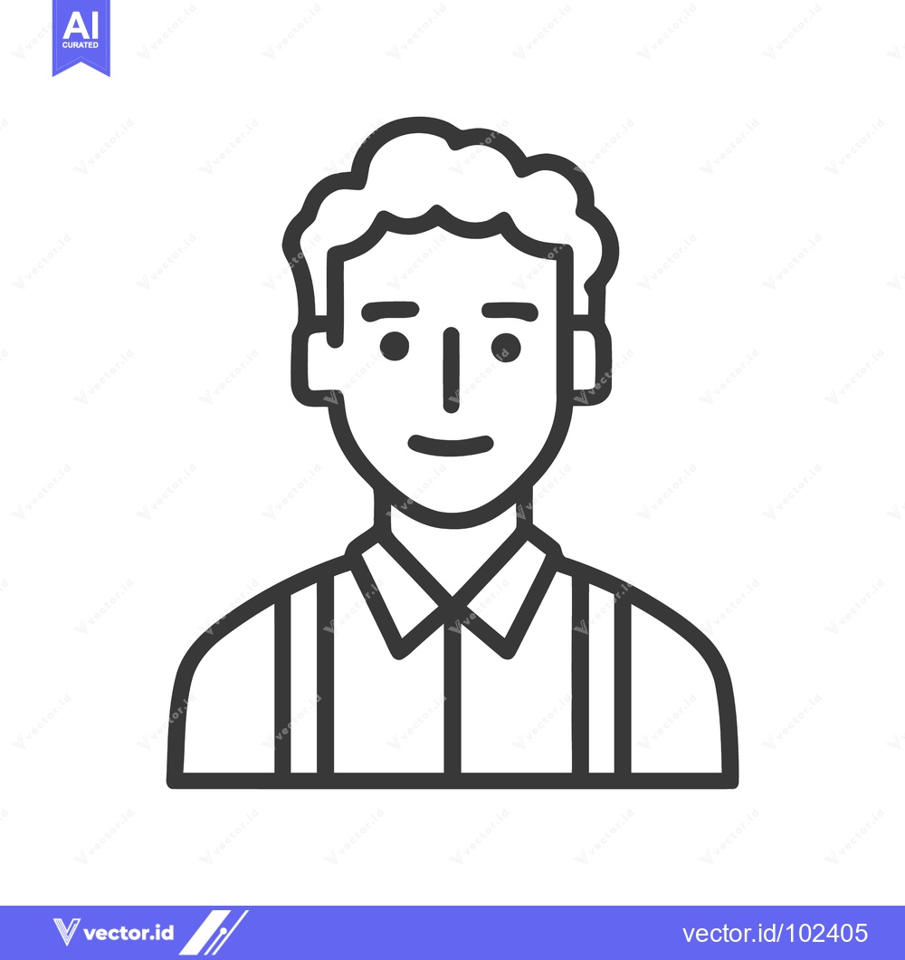 Premium Vector dari Minimalist Line Art Icon of Smiling Man with Curly Hair and Suspenders
