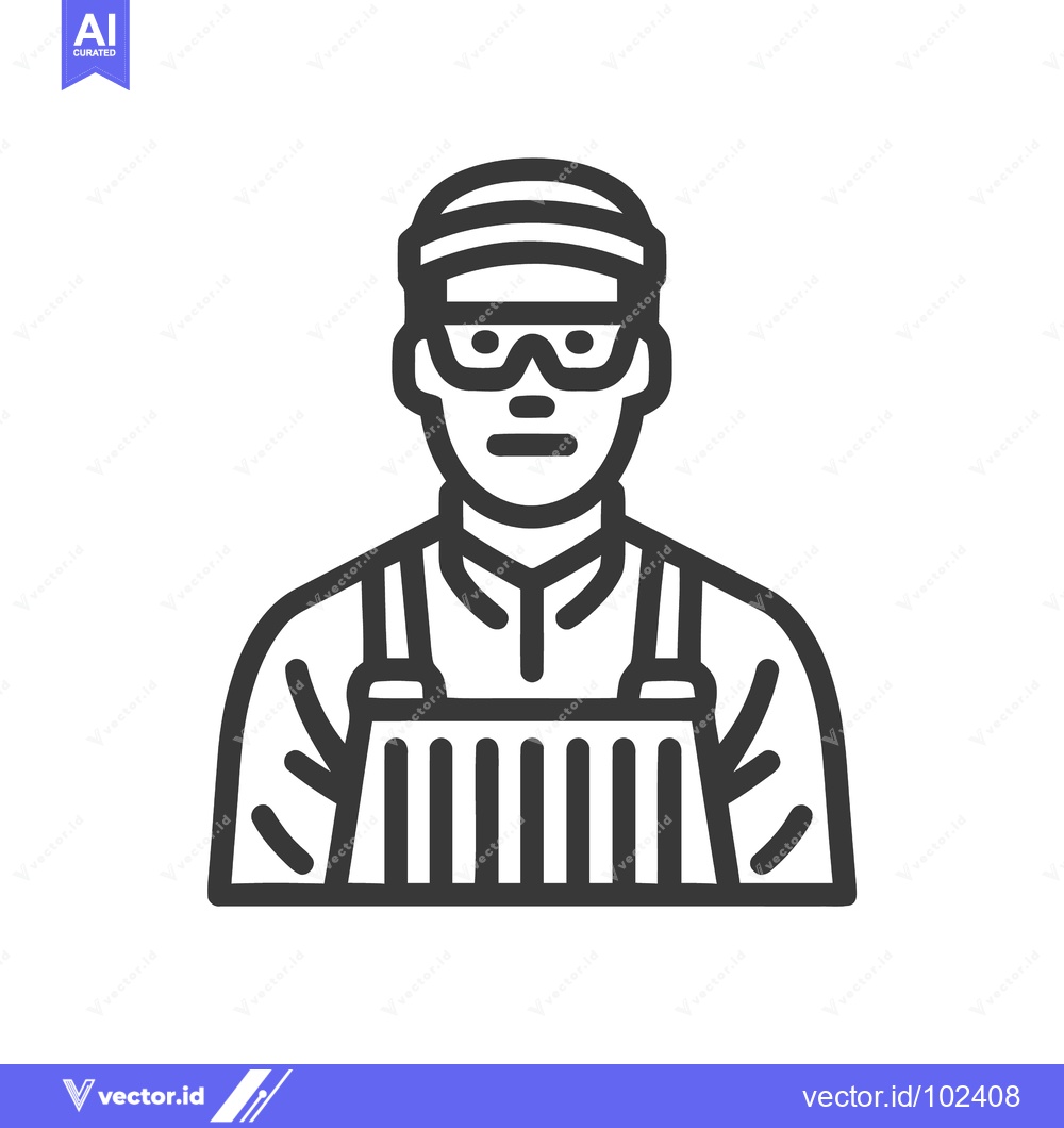Premium Vector dari Minimalist Line Icon of Skilled Worker in Safety Glasses and Striped A