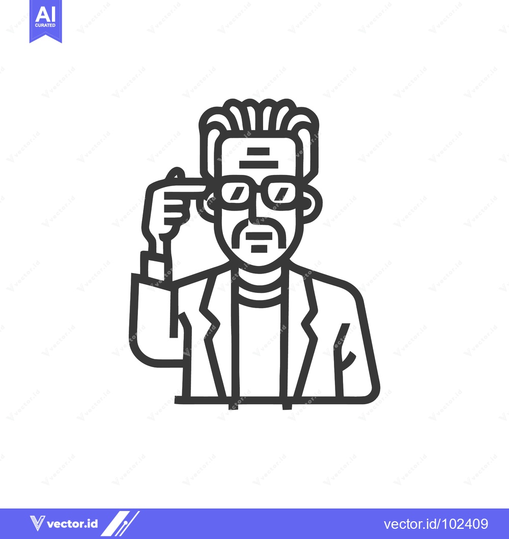 Premium Vector dari Smart Man Line Icon Pointing to Temple, Illustrating Deep Thought, Gen