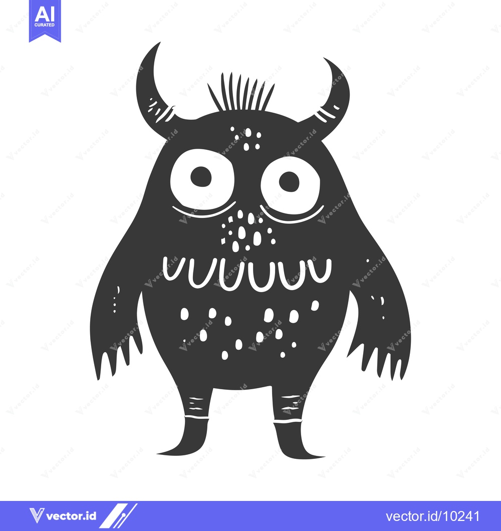 Premium Vector of A Black and White Illustration of a Cartoon Monster with Big Eyes, Hor