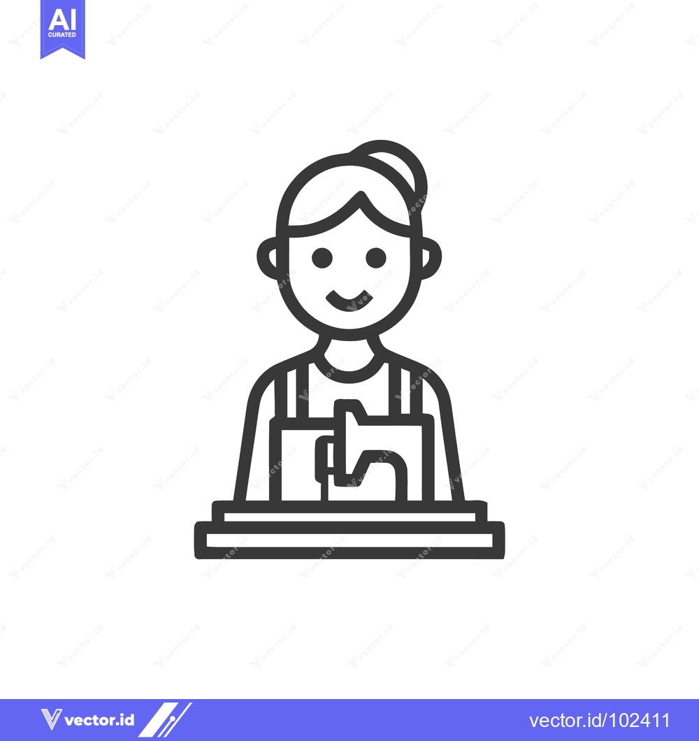 Premium Vector dari Minimalist Line Art Icon of a Smiling Woman Operating a Sewing Machine