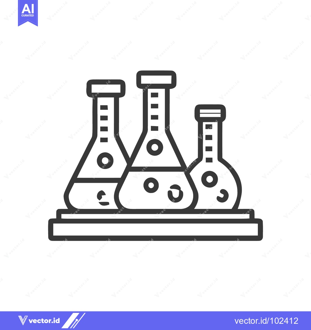 Premium Vector dari Modern Outline Icon of Three Distinct Laboratory Flasks with Liquid an