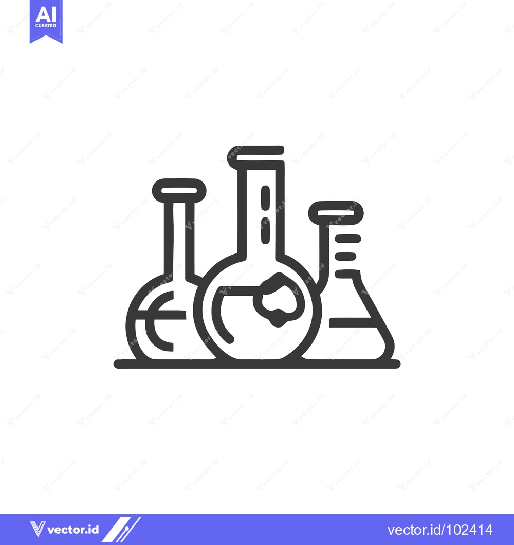 Premium Vector dari Three distinct laboratory flasks in minimalist line art, representing