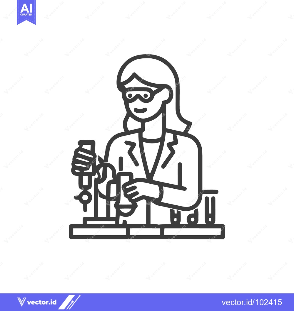 Premium Vector dari Line Art Icon: Female Scientist in Lab Coat and Goggles Performing Che