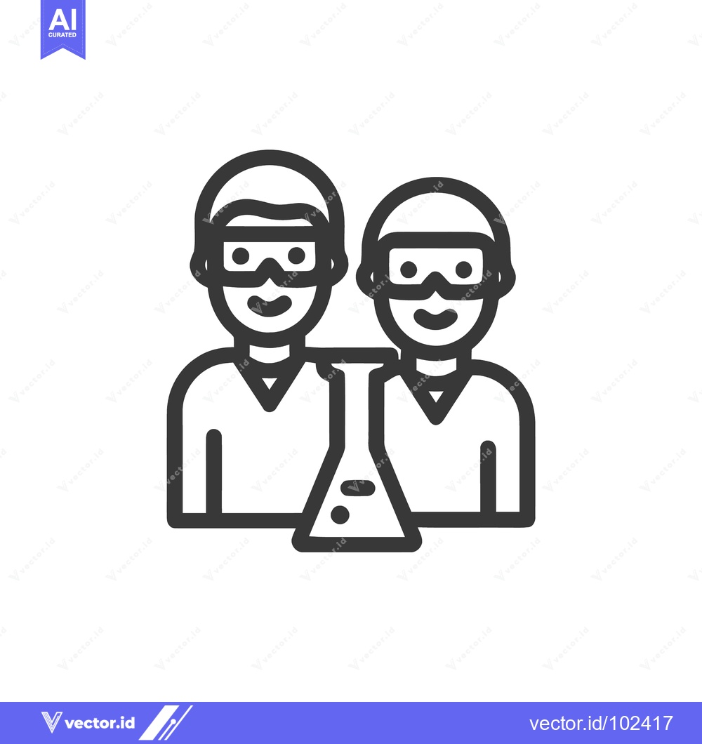 Premium Vector dari Minimalist Line Icon of Two Smiling Scientists with Lab Goggles and a