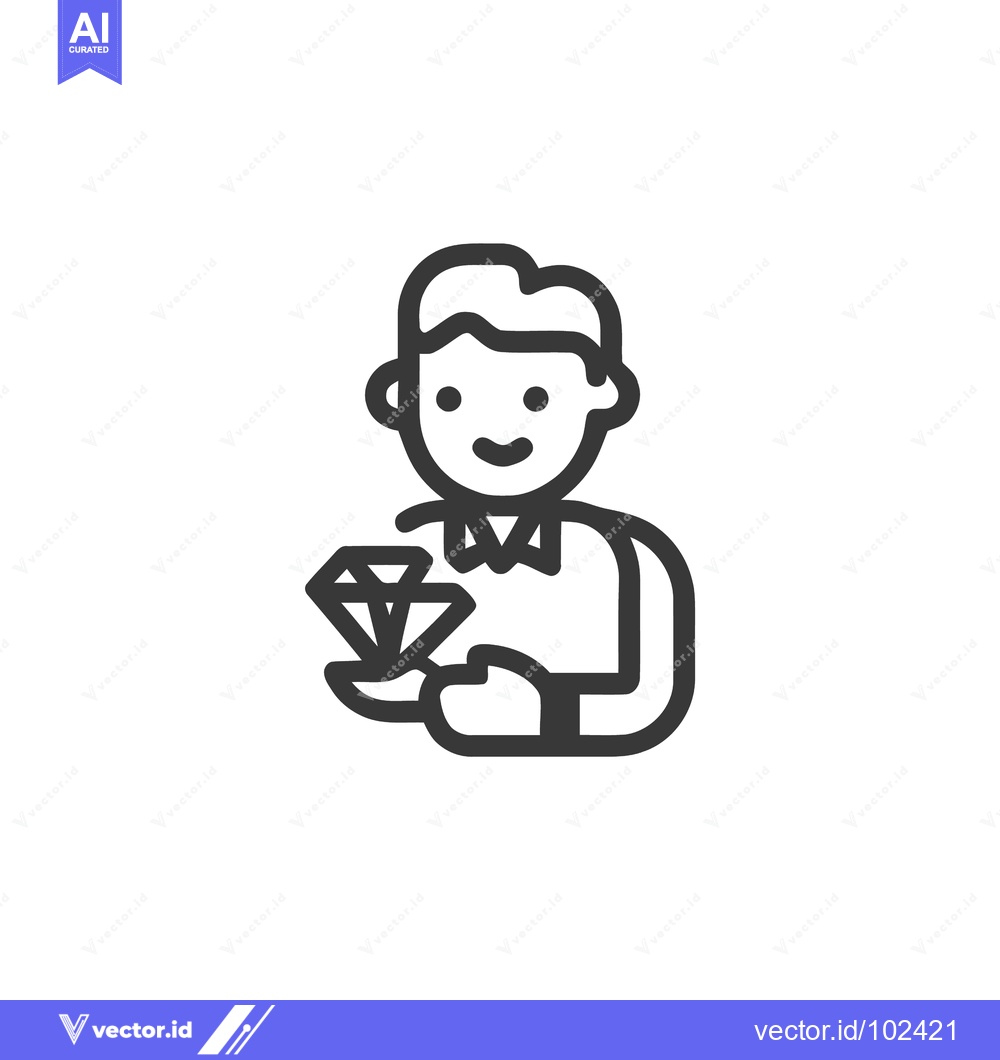 Premium Vector dari Smiling Man with Bow Tie Holding a Large Diamond, Minimalist Line Icon