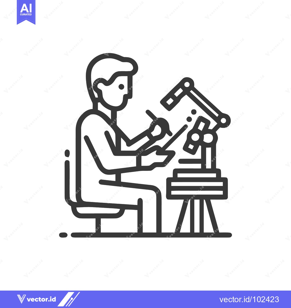 Premium Vector dari Precision Laboratory Work: Scientist Using a Robotic Arm Microscope Li
