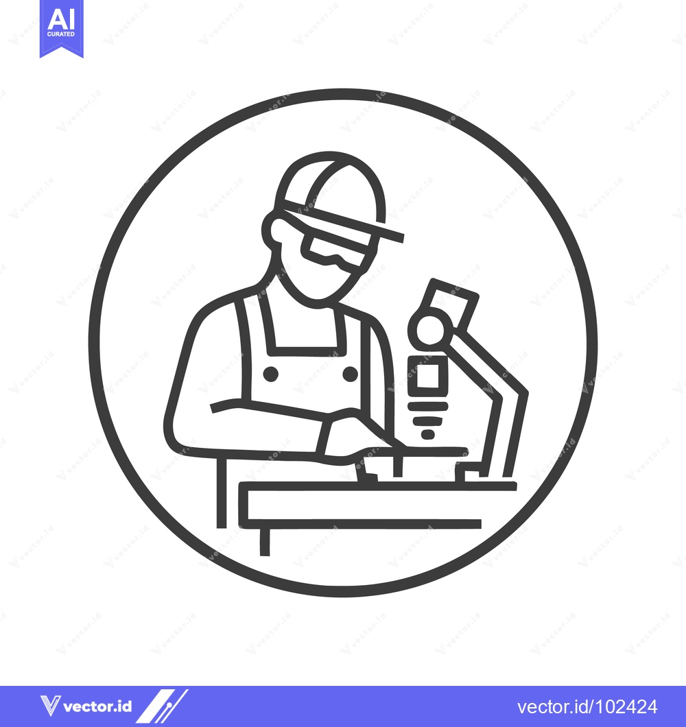 Premium Vector of Circular Line Art Icon of a Focused Technician at a Precision Workbenc