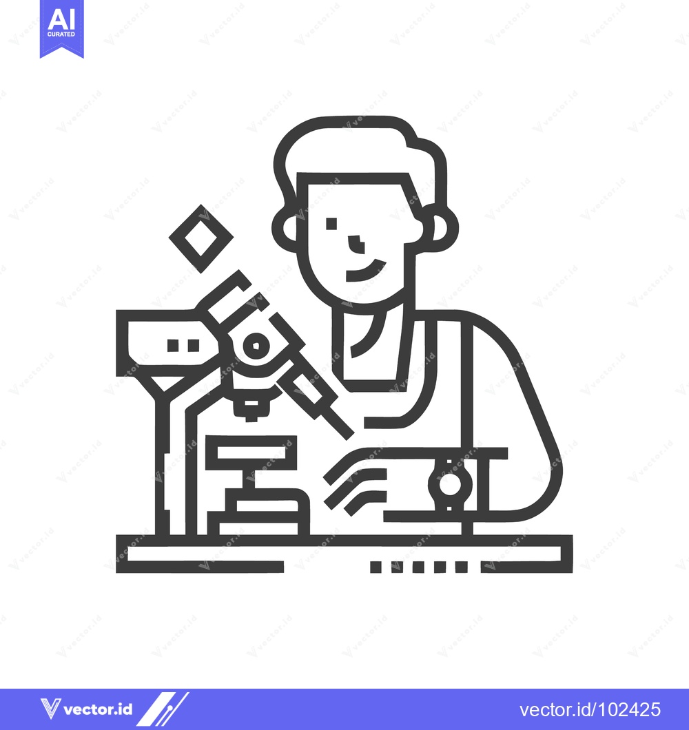 Premium Vector dari Precision Craftsmanship: Gemologist with Laser Microscope Line Art Ico