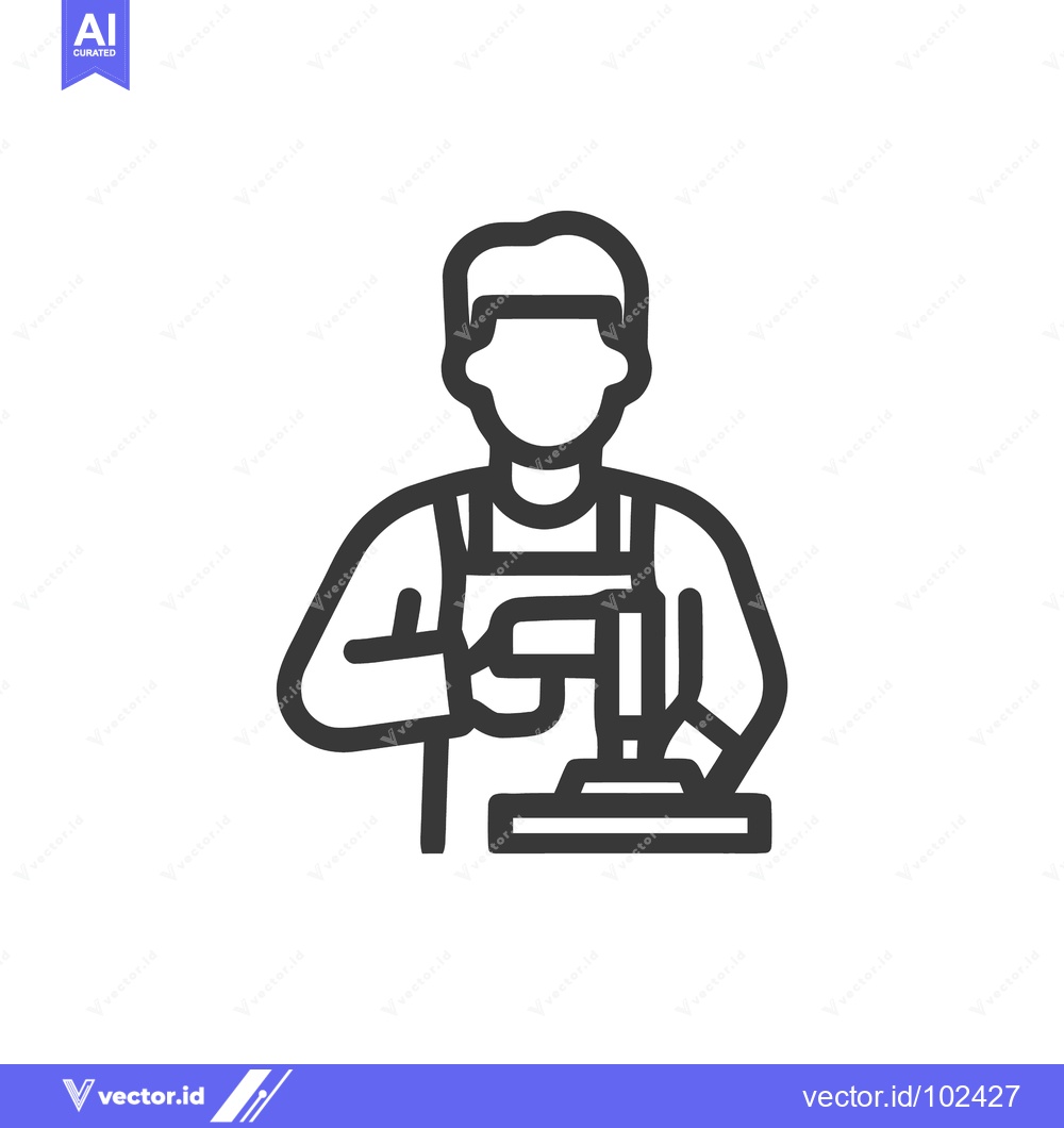 Premium Vector of Skilled Artisan at Work: Minimalist Line Icon of a Craftsman Hammering