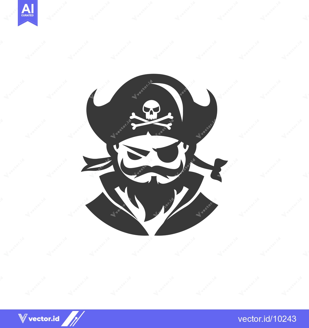 Premium Vector dari A Black and White Illustration of a Cartoon Pirate with an Eyepatch
