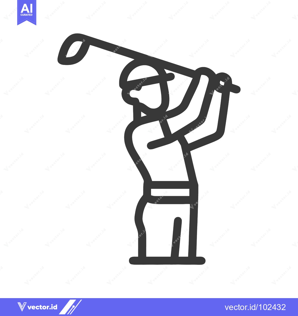 Premium Vector dari Modern Golfer Icon with Bold Outline at Peak Backswing