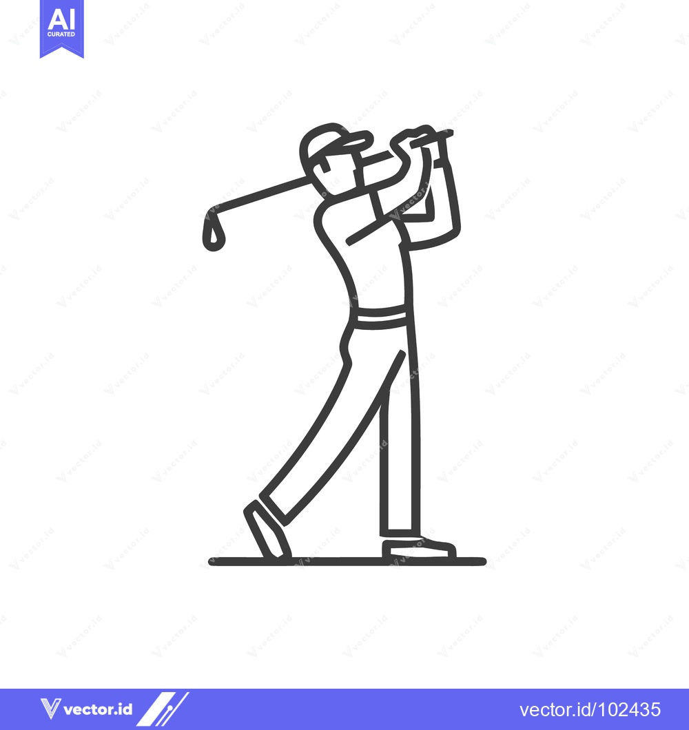 Premium Vector dari Stylized Golfer Icon Capturing a Powerful Swing in Minimalist Line Art