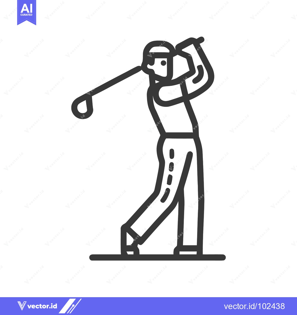Premium Vector of Dynamic Golfer in Mid-Swing: A Clean, Modern Line Art Vector Icon
