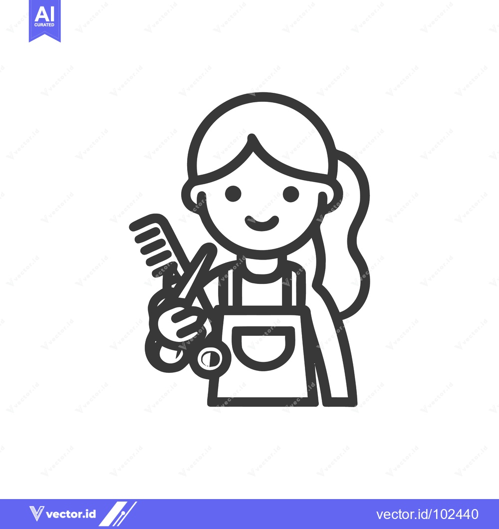 Premium Vector dari Smiling Female Hairdresser with Ponytail, Minimalist Line Art Icon