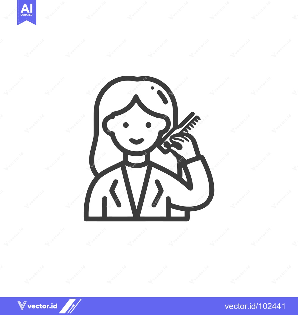 Premium Vector of Smiling Woman Combing Hair, Minimalist Outline Icon for Beauty and Gro