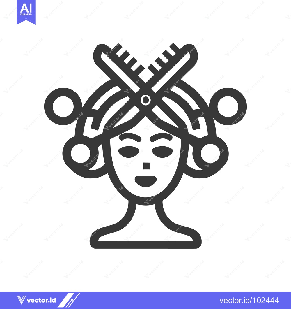 Premium Vector dari Elegant Hair Stylist Icon: Woman with Curlers, Scissors, and Comb