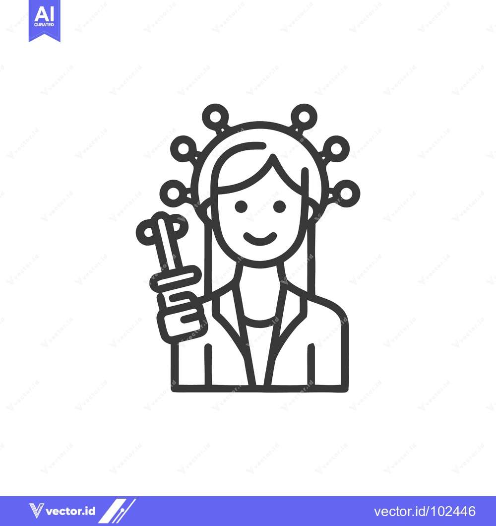 Premium Vector dari Line Art Icon of a Female Scientist Crowned by a Coronavirus Particle