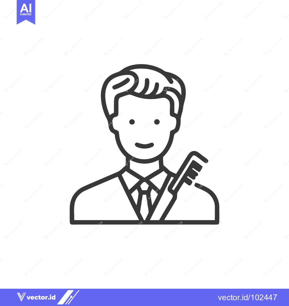 Premium Vector of Dapper Hairdresser or Well-Groomed Man with Comb Line Art Icon