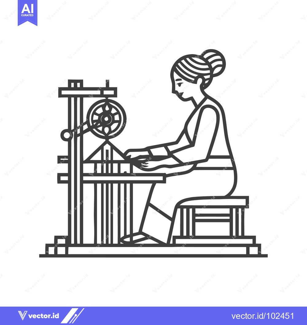 Premium Vector of Elegant Line Art of a Traditional Artisan Woman Weaving on a Handloom