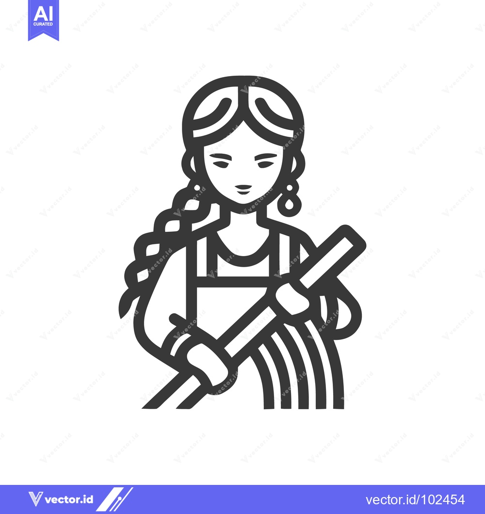 Premium Vector dari Serene Woman with Braids Making Fresh Pasta, a Minimalist Line Art Ico