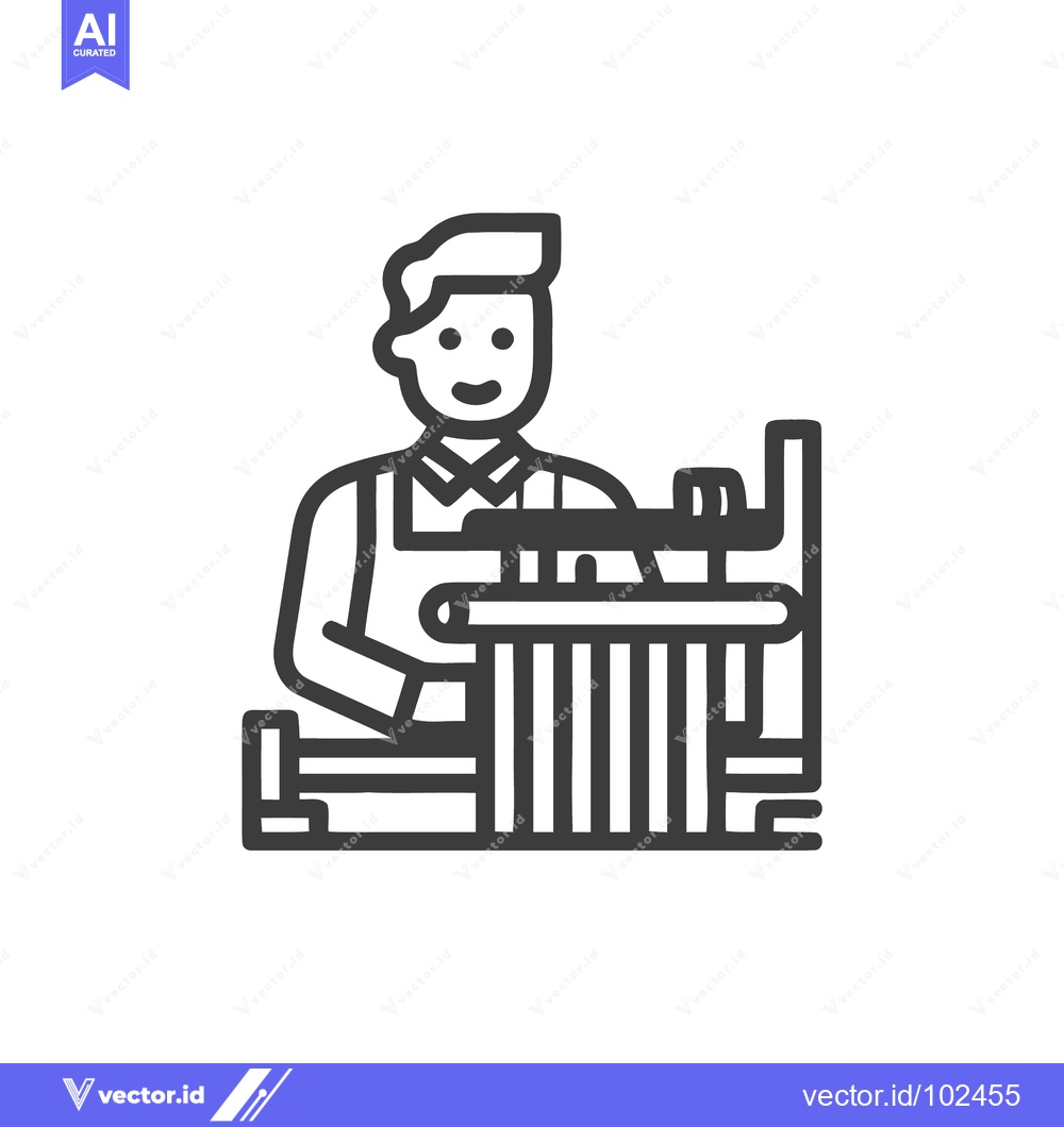 Premium Vector of Cheerful Artisan Weaving on a Handloom, Minimalist Line Art Icon