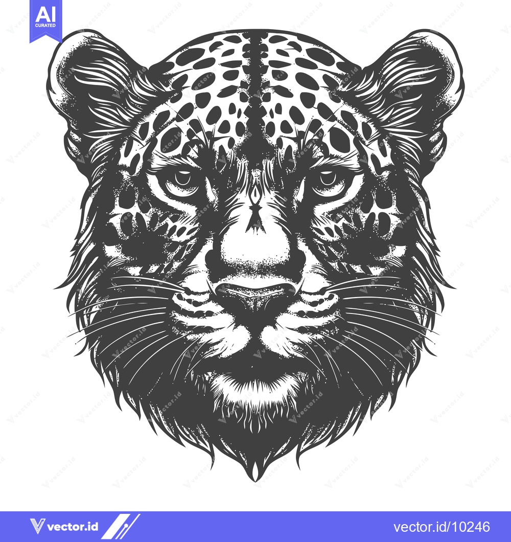 Premium Vector of A Black and White Illustration of a Cheetah's Head