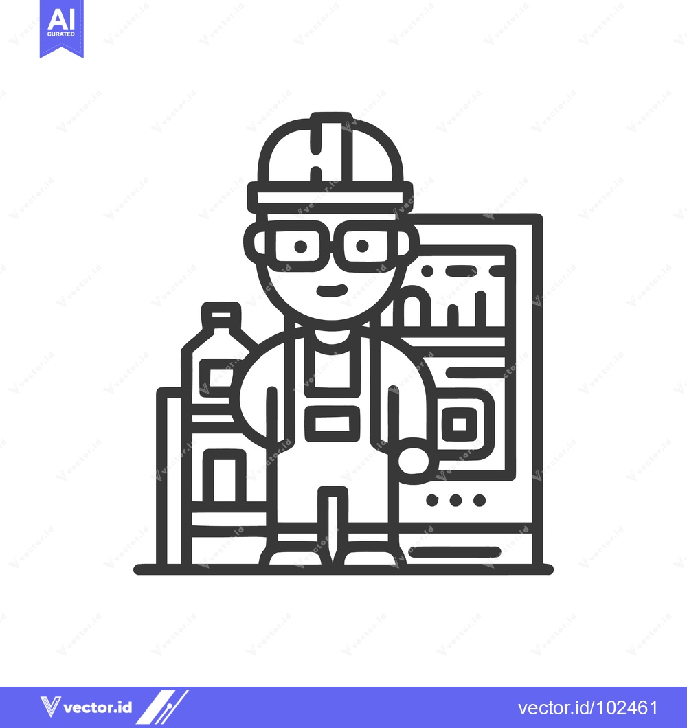 Premium Vector dari Smiling Industrial Worker in Hard Hat and Overalls, Minimalist Line Ar