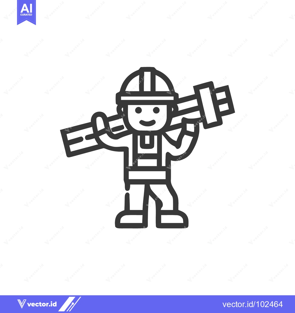Premium Vector dari Cheerful Construction Worker Carrying a Wooden Beam, Minimalist Line A