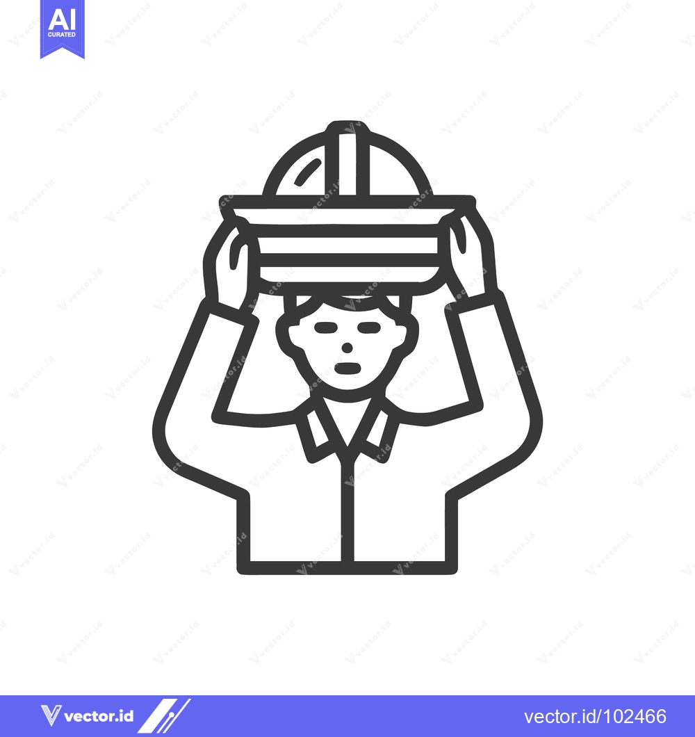 Premium Vector dari Worker Carrying a Construction Basin on Head, Minimalist Line Art Icon