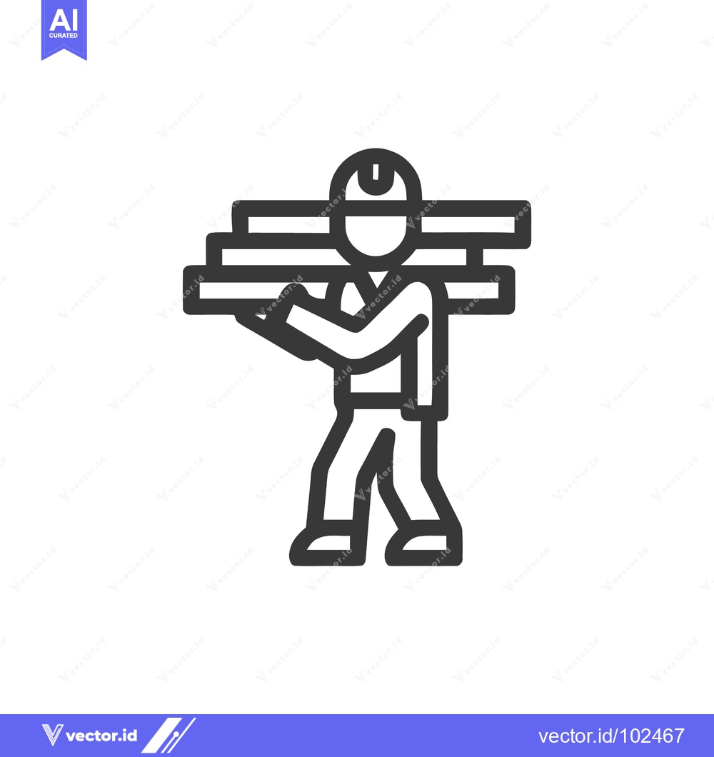 Premium Vector dari Bold Line Icon of a Construction Worker Carrying Lumber Beams