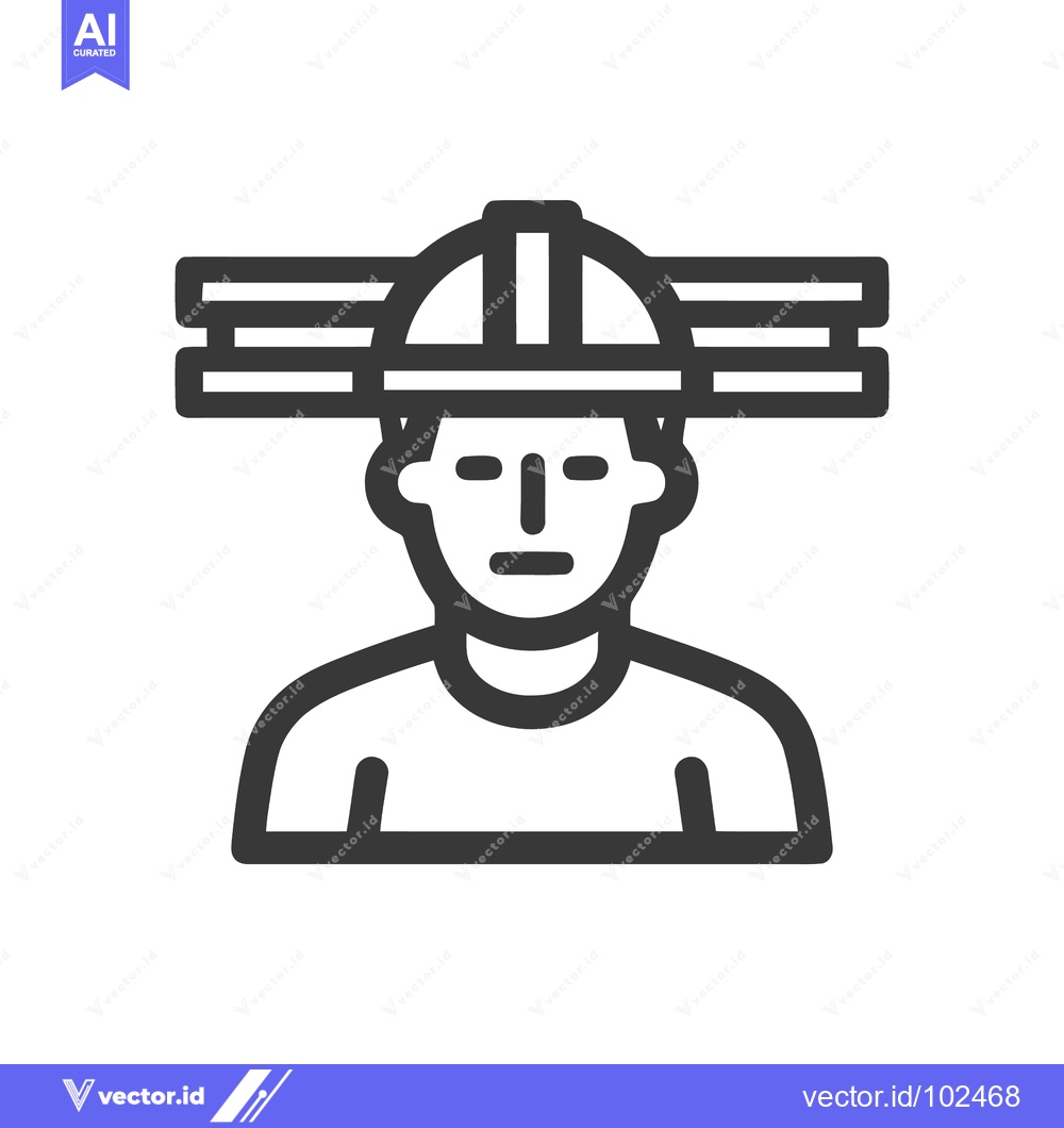 Premium Vector dari Minimalist Line Icon of a Laborer with Beams on Hard Hat