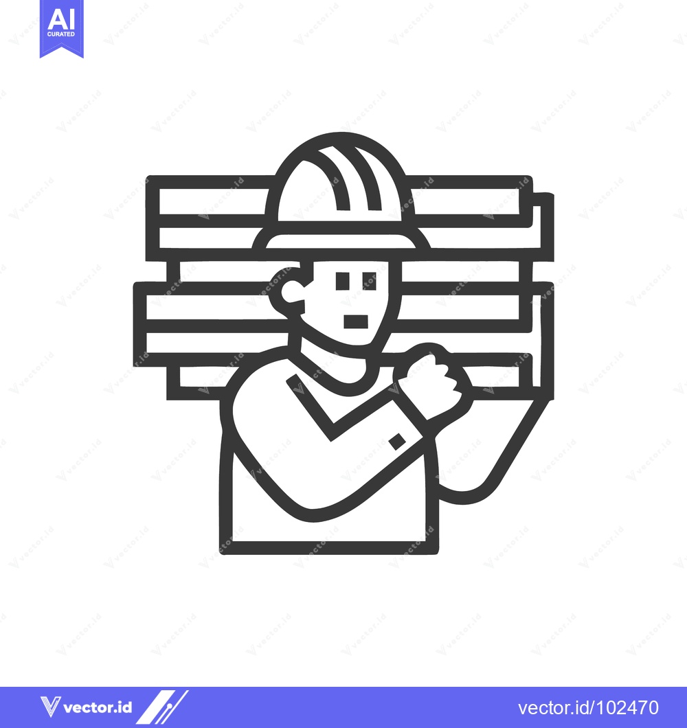 Premium Vector dari Hard Hat Laborer Carrying Wooden Beams, a Simple Line Art Vector