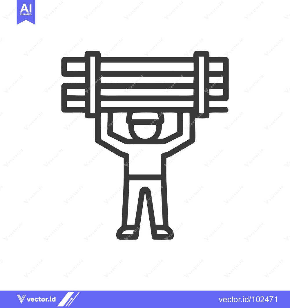 Premium Vector dari Bold Line Art Icon of a Worker with a Hard Hat Lifting Heavy Beams