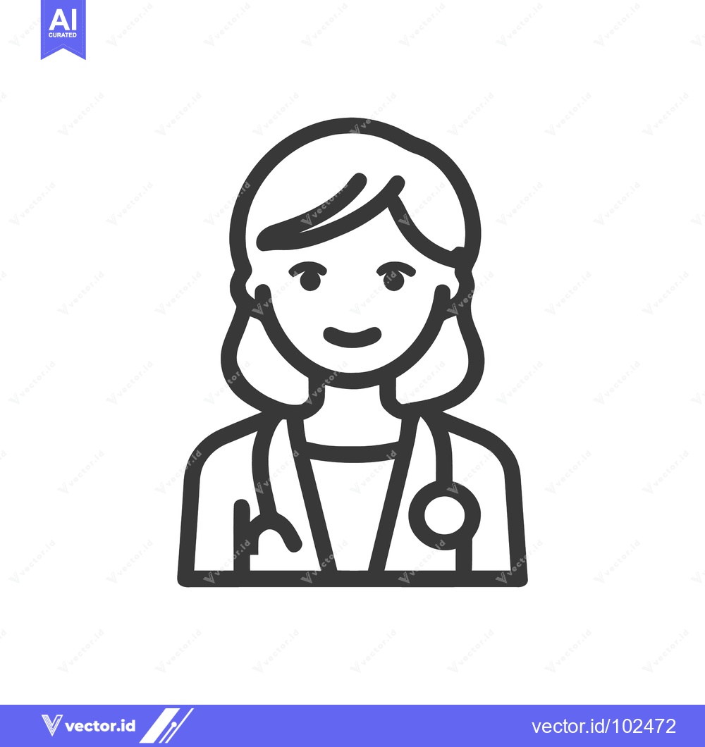 Premium Vector dari Friendly Female Doctor with Stethoscope, Minimalist Line Art Icon
