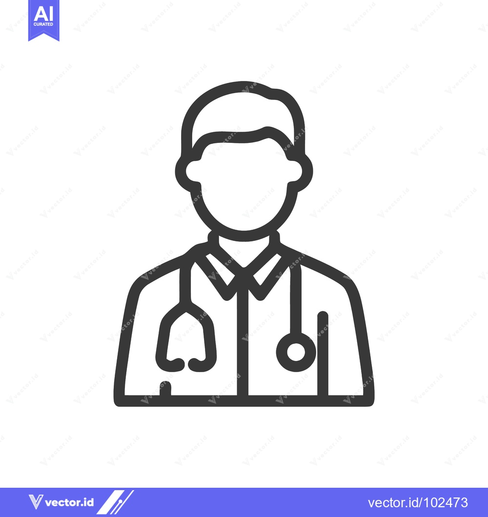 Premium Vector dari Minimalist Male Doctor Icon with Stethoscope, Clean Line Art Vector Gr