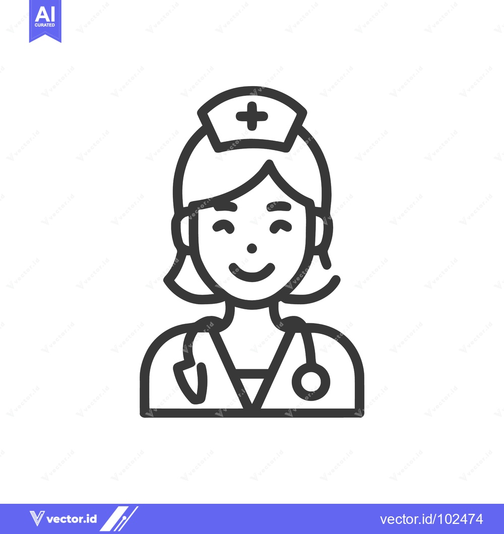 Premium Vector dari Friendly Nurse Character Line Icon with Stethoscope and Cross Cap