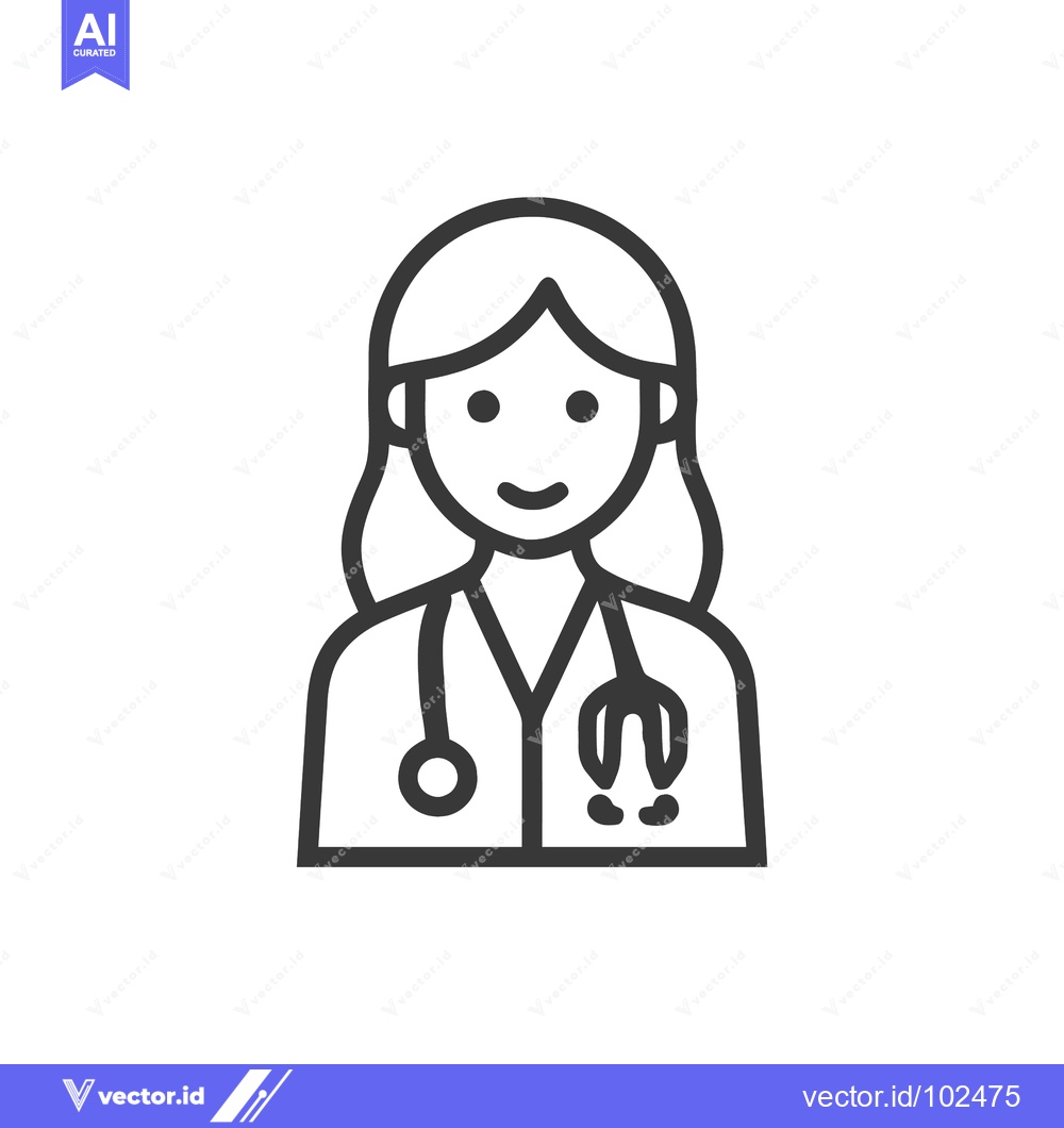 Premium Vector of Smiling Female Doctor with Stethoscope, Minimalist Line Art Icon for H
