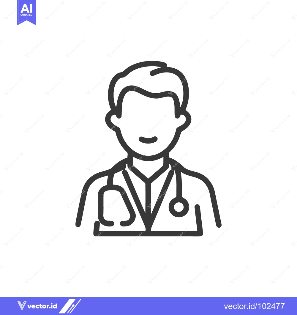 Premium Vector of Minimalist Line Art Icon of a Friendly Male Doctor with Stethoscope