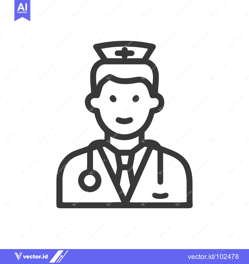 Premium Vector dari Simple Line Art Icon of a Smiling Male Doctor with Stethoscope and Cap
