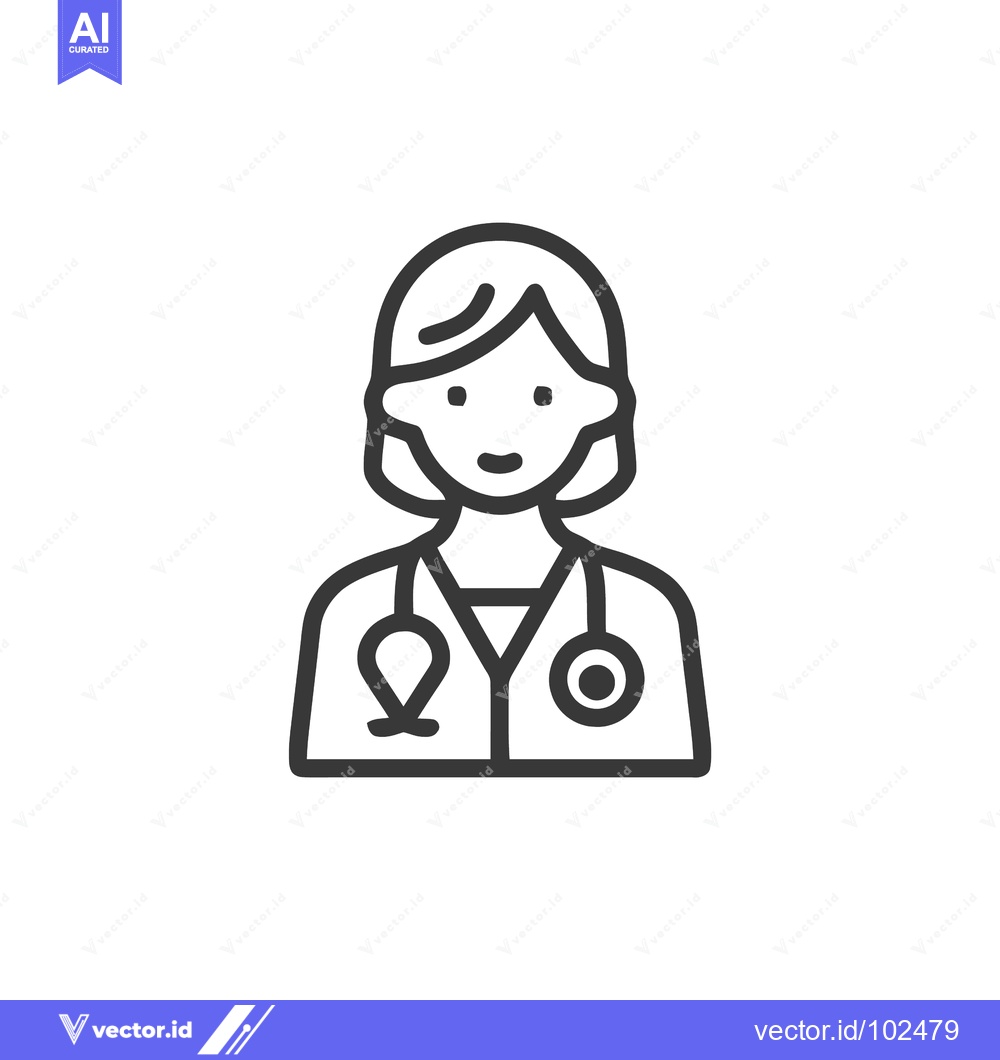 Premium Vector of Minimalist Female Doctor Icon with Stethoscope, a Clean Line Art Medic