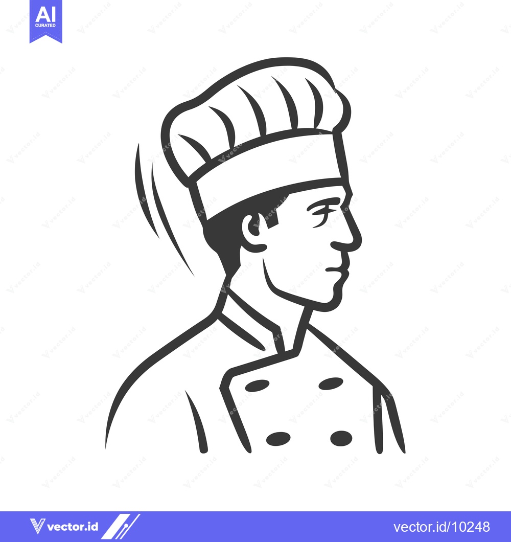 Premium Vector of A black and white illustration of a chef in profile wearing a toque