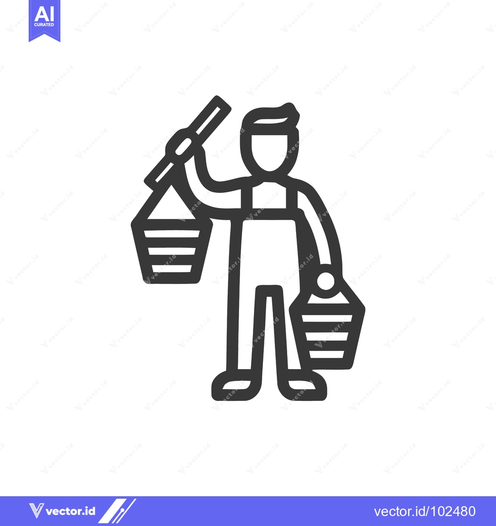 Premium Vector dari Bold Line Art Icon of a Worker Carrying Baskets with a Shoulder Yoke