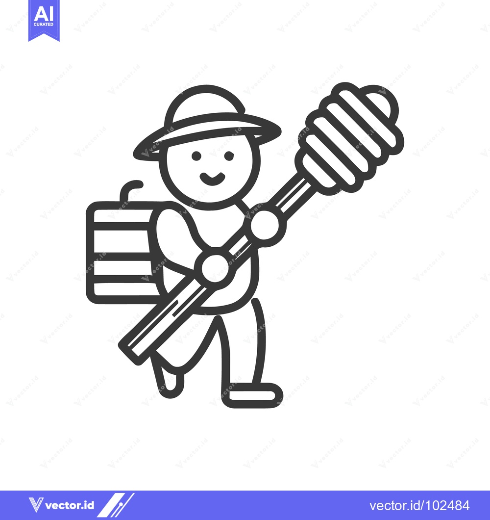 Premium Vector of Minimalist Line Art Icon of a Cheerful Beekeeper with Honey Dipper