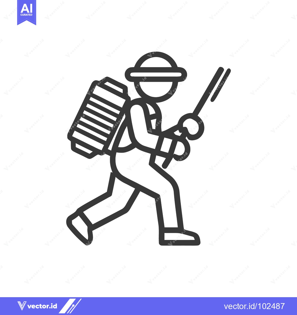 Premium Vector dari Dynamic Line Art Icon of a Worker with a Backpack Sprayer