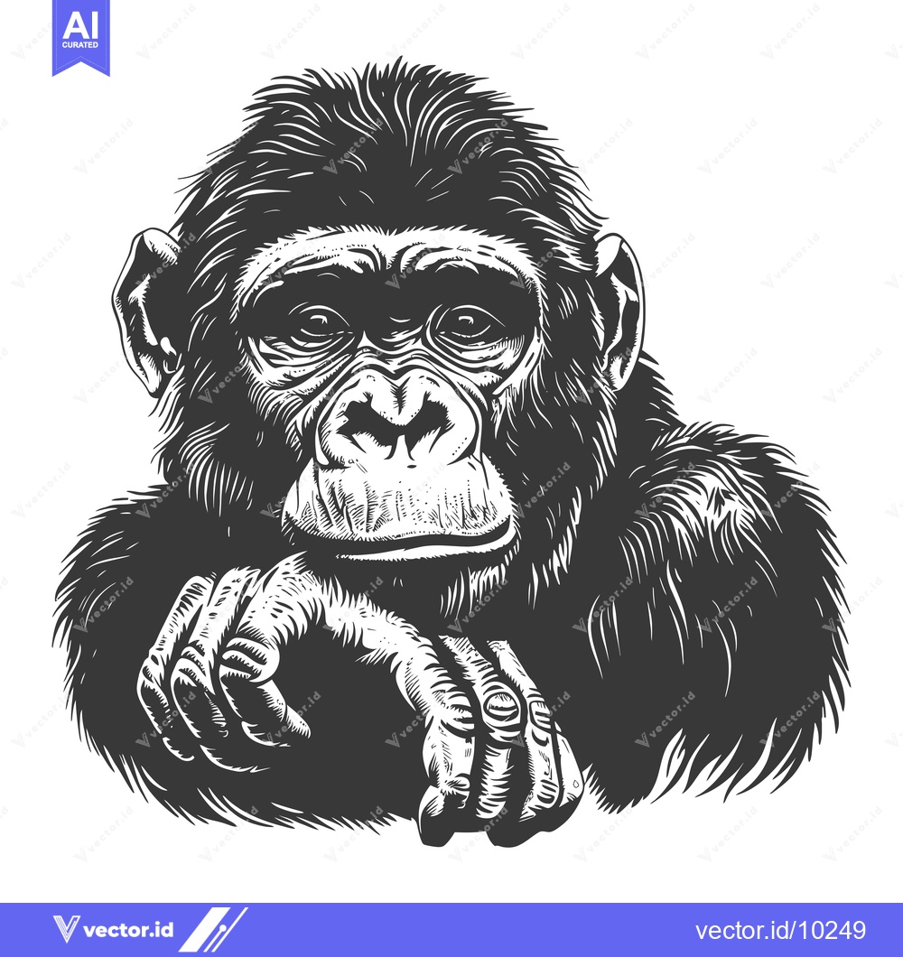 Premium Vector of A Black and White Illustration of a Chimpanzee with Its Hand on Its Ch