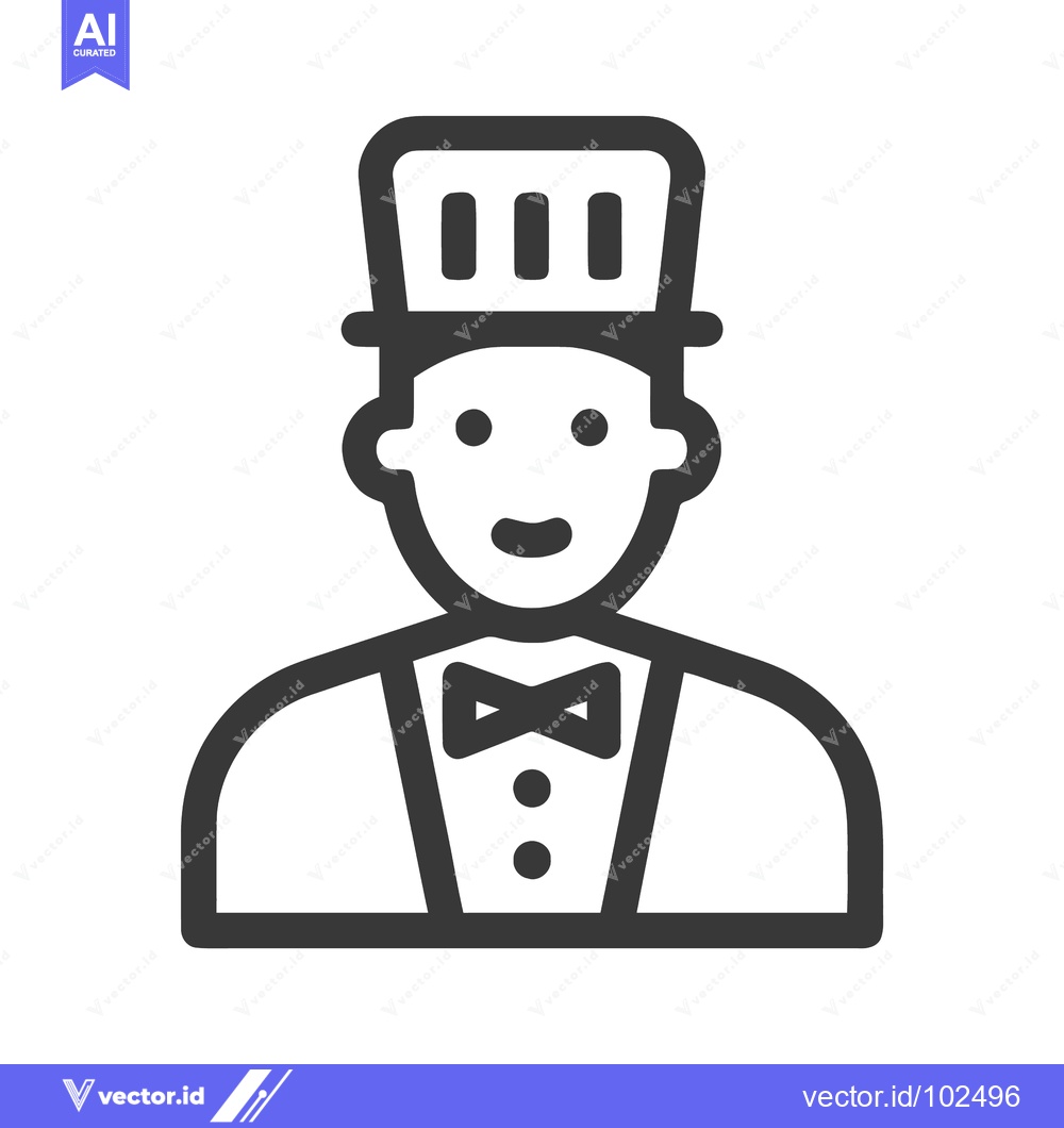 Premium Vector dari Smiling Doorman Character in Top Hat and Bow Tie, Minimalist Line Icon