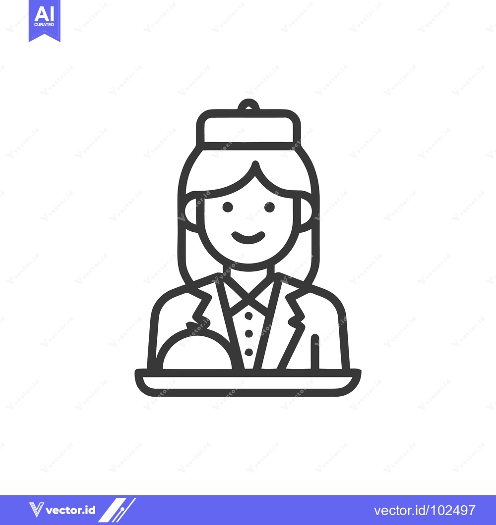 Premium Vector dari Friendly Waitress in Uniform Serving Meal with Cloche, Minimalist Line